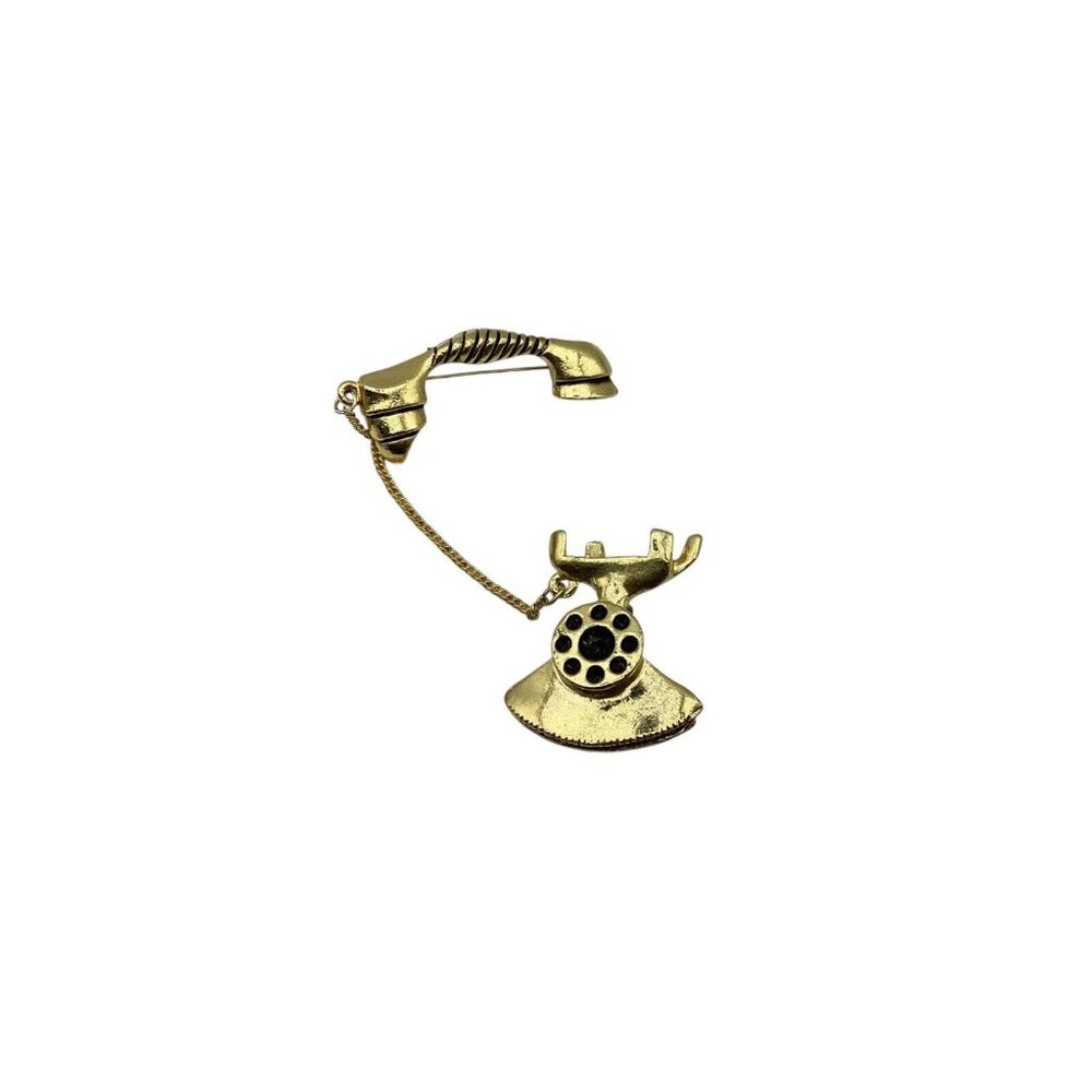 1960s JJ Jonette Rotary Phone Duette Brooch Pin Gold Tone